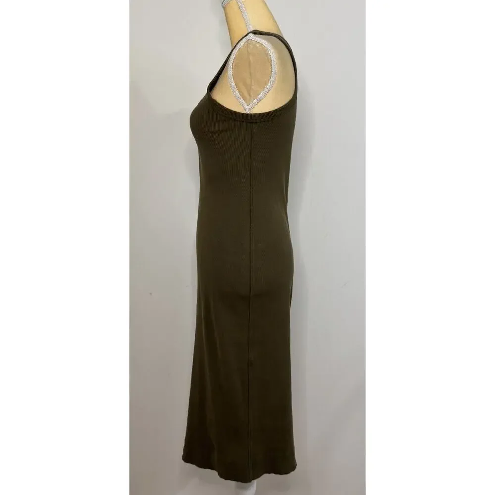 Everlane The Ribbed Tank Midi Dress Size XS Olive Green Organic Cotton Knit - Picture 7 of 13